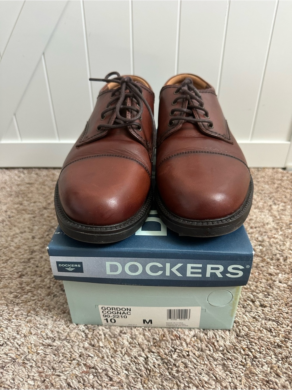 Dockers Gordon Men’s Size 10 M Cognac Leather Cap Toe Lace Up Dress Shoes - Picture 6 of 10